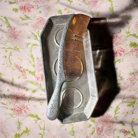 Antique Sterling silver comb tortoises shell silver plated tray England - Picture 4 of 4